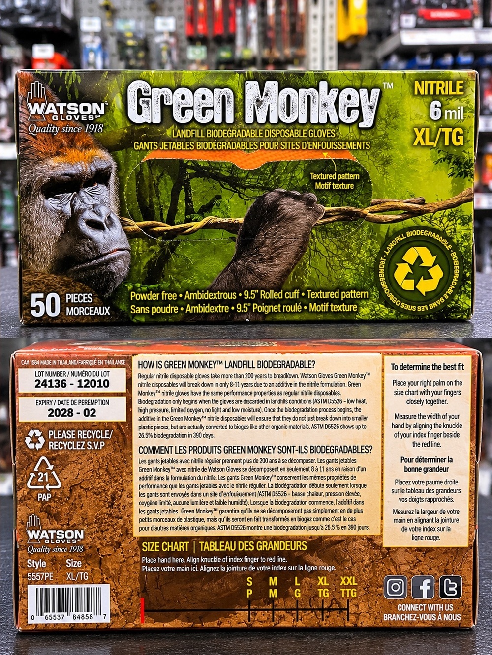 Watson Green Monkey Biodegradable Nitrile Gloves XL 50 Pack 6 Mil